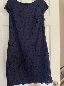 Ralph Lauren Chaps Navy Lacy Short Sleeve Evening Dress Size 10 - Picture 1 of 13