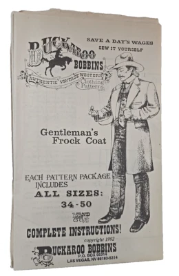 Buckaroo Bobbins Gentleman's Frock Coat Vintage Western sz 34-50 Pattern UNCUT - Image 1 of 2