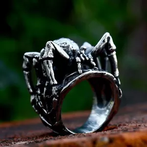 Anello Ragno Gotico Acciaio Inox Uomo Tarantola Horror Biker Anello Argento Pesante - Foto 1 di 9
