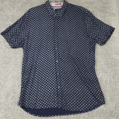 Camisa Michael Brandon Para Hombres XL Azul Abotonada Diseño Geométrico En Todas Partes Foto 1 de 4