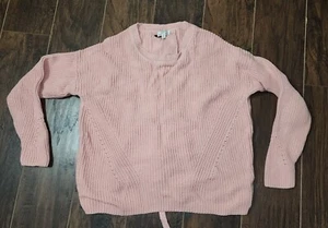 Lucky Brand Women's Sweater M Lace Back Pink Knit Top Chunky - Picture 1 of 11