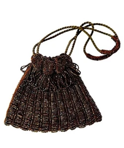 Vintage Art Deco Rich Brown Root Beer Perlen Quaste Flapper Handtasche Perlengriff - Bild 1 von 11