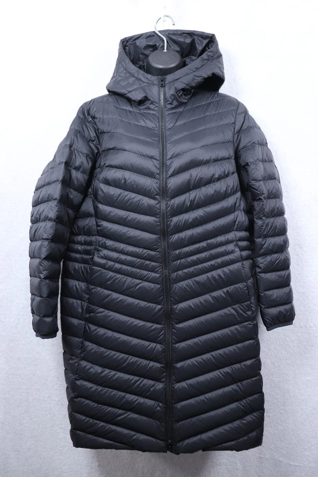 Lands End Down Puffer Jacket Women's Petite Large Black Long Hooded Softshell - Image 1 of 4