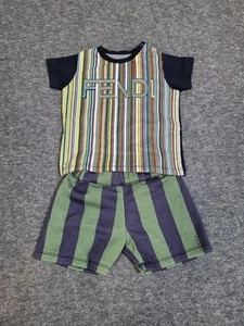 Fendi Kids Set T-Shirt And Short 6 Months Multicolor Striped Logo Print On Chest - Picture 1 of 7