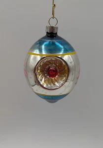 Vintage Shiny Brite Drop Indent Blue Glass Christmas Tree Ornament - Picture 1 of 9