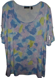 🦋💎💥SUSAN GRAVER Weekend💥💎🦋  Cool Touch Elbow Sleeve Print Top Stretch L - Picture 1 of 2