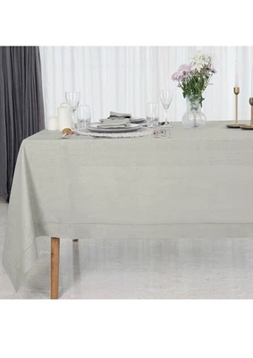 D'Moksha Homes Natural Linen Tablecloth for Rectangle Tables 60 x 90” Quite Grey - Image 1 of 4