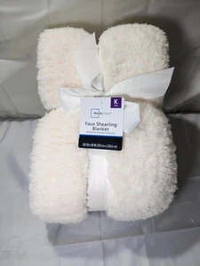 Mainstays Faux Shearling Blanket Ivory King 102x90” for Adult New - Picture 1 of 5