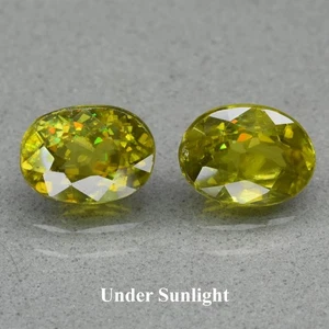 💎 2.29ct 2pcs Pair Oval Natural Yellowish Green Sphene - Amazing Luster Gems - Picture 1 of 5