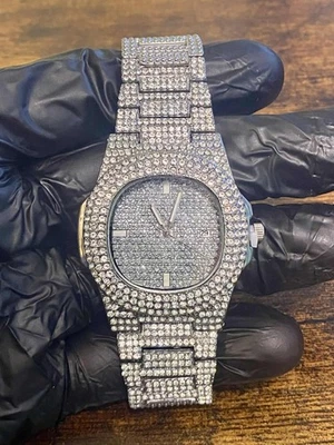 Reloj Biseled Analógico Tono Plata Circonita Helada Joyería Lujo Hip Hop Moda Foto 1 de 4