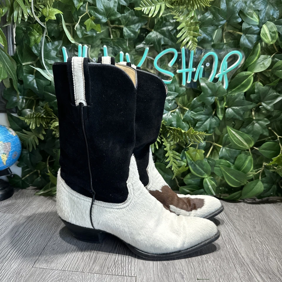 Botas vaqueras pony Larry Mahan vintage pelo de vaca para mujer talla 8,5 B Foto 1 de 4