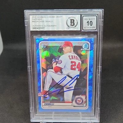 2020 Bowman Chrome Draft Sapphire #BD24 Cade Cavalli BAS Signed Auto 10 - Image 1 of 2