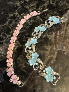 Stern 7" hellblau Satin Kunststoff Blumen, Strass PLUS 7,5" rosa BSK Armbänder - Bild 1 von 12