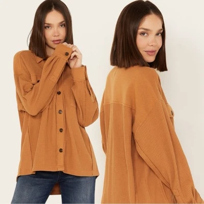 Cleo + Wolf негабаритные вафли трикотажа тепловой рубашка куртка Shaket осени коричневый размер XL - Изображение 1 из 4