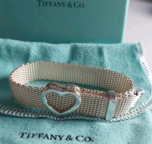 "PULSERA TIFFANY & CO PLATA ESTERLINA 925 SOMERSET MALLA CORAZÓN 8,5"" con bolsa + caja"  - Imagen 1 de 11