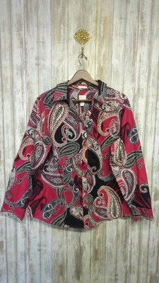 Camisa grande con botones Chicos para mujer cachemira maximalista roja negra algodón sin hierro  Foto 1 de 4