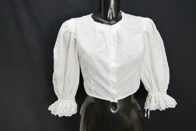 Gr.36 Dirndlbluse weiß Bluse für Dirndl Baumwolle mit Spitze B11332 - Bild 1 von 4