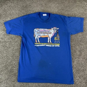 Vintage Buttershots Shirt Mens Large Blue Dekuyper Graphic Cow Bar Promo 80s Tee - Picture 1 of 13