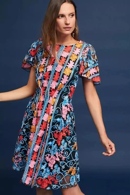 ANTHROPOLOGIE $189 Eva Franco Liliou Mesh Yarn Embroidered Dress Size 4 - Image 1 of 4