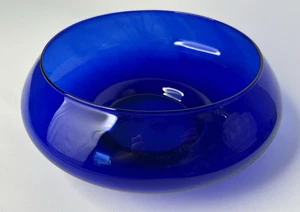 Mundgeblasene Kobaltblau Weite Öffnung Niedrig Herzstück Schale Vase - Bild 1 von 6
