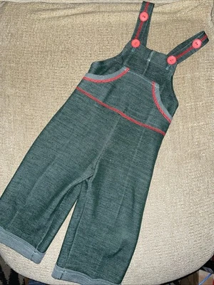 Vintage 1970s Baby Dungarees She 12 Months Bottle Green Flares BHS - Image 1 of 4