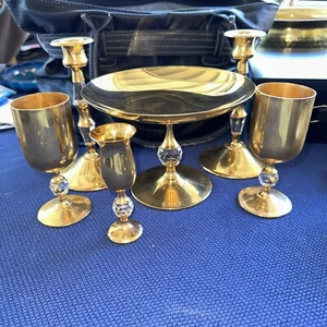Set Of 6 Pieces Vintage Valerio Albarello 24K Gold E.P. Goblets, Candlestick Etc - Picture 1 of 10
