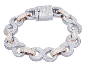 Men's Infinity Baguette 15 7/10CT Real Diamond Bracelet 10k White/Rose Gold 8.5" - Picture 1 of 6