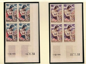 FRENCH POLYNESIA Sc 189-90 NH ISSUE OF 1958 - IMPERF BLOCKS OF 4 - Picture 1 of 1