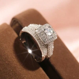 2-teiliges Damen Verlobungsring-Set Silber CZ Eheringe Schmuck Geschenk - Bild 1 von 7