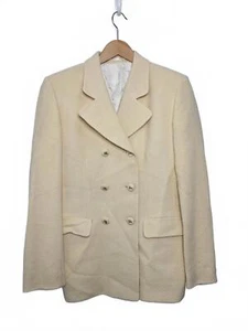 Burberry London Tweed Blazer Damen 10 Zweireiher Wolle Creme Logo Sakko - Bild 1 von 13