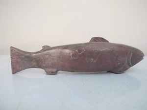 Helen P MIYOK Canadian Inuit SOAPSTONE Carved Fish SALMON Sculpture Figurine - Picture 1 of 7