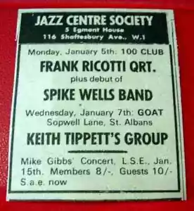 Keith Tippett Group/Frank Ricotti Gig Vintage ORIG 1970 Press/Mag ADVERT 2"x 1.5 - Picture 1 of 3