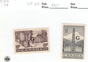 Canada: #O26 O32 10c $1, KGVI Furs Totem 'G' O/P Official LOT (x2) MNH CV$21 - Picture 1 of 1