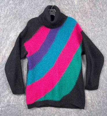 Vtg Hasting Smith Sweater Women M Pink Colorblock Modernist Bright Neon Disco - Image 1 of 4