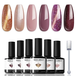 Gel Nail Polish Set, 6 Colors Nude Brown Gel Polish Glitter Burgundy Shiny Champ - Picture 1 of 12