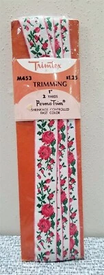 Vintage TRIMTEX 1” TRIMMING Floral Design Red & Pink Flowers 2 Yards Sealed NOS - Image 1 of 4