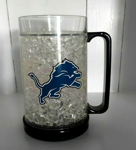 Detroit Lions Mug Crystal Freezer Glass Keeps Drinks Cold NFL New Cover