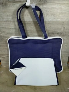 NEW Unused Estee Lauder Shoulder Bag + Makeup Bag Set Ribbed Navy White UK P+P - Picture 1 of 11