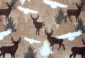 BTY*WILDLIFE, DEER, EAGLES & TREES IN BEIGE & BROWNS FLEECE FABRIC 1 YD 60X36" - Picture 1 of 3