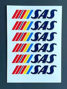 SAS Scandinavian Airlines 1980s Logo Stickers - Sheet of 6 Stickers - Picture 1 of 3