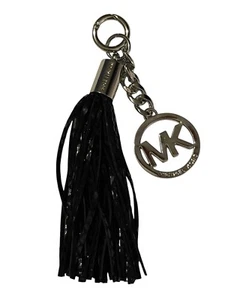 MICHAEL KORS BLACK FAUX SNAKESKIN TASSEL Sliver Keychain W/ MK LOGO CHARM - Picture 1 of 7