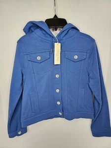 Copper Key Girls Button Down Blue Long Sleeve Hoodie with Pockets New - Picture 1 of 3