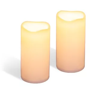 2pc Solar Rechargeable Weatherproof LED Flameless Flickering Candles Warm White - Picture 1 of 16