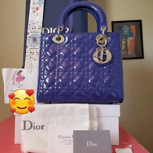 $6500 Lady Dior Blue patent Dior Medium bag - Picture 1 of 19