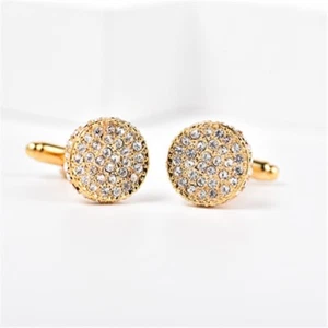 Men Cufflinks Yellow Gold Tone Button Diamond Rhinestone Wedding Suit Under 500 - Picture 1 of 8