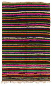 5.5x8.4 Ft Colorful Vintage Handmade Striped Tulu Rug, Soft Wool Pile