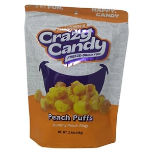 Anderson's Crazy Candy Freeze-Dried Peach Puffs Gummy Peach Rings - 2.4 oz Bag! - Picture 1 of 3