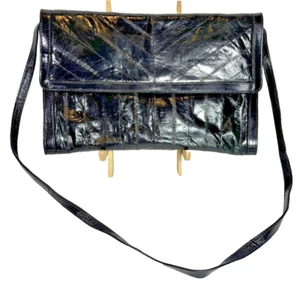 Vintage Clutch schwarz Aalleder mit abnehmbarem Schulterriemen Handtasche - Bild 1 von 19
