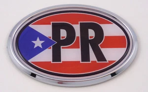 Puerto Rico PR Car Chrome Emblem Bumper Sticker flag decal oval - Imagen 1 de 2