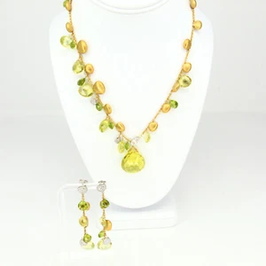MARCO BICEGO Set Necklace Earrings Prasiolite, Peridot, Diamonds 18K Yellow Gold - Picture 1 of 11